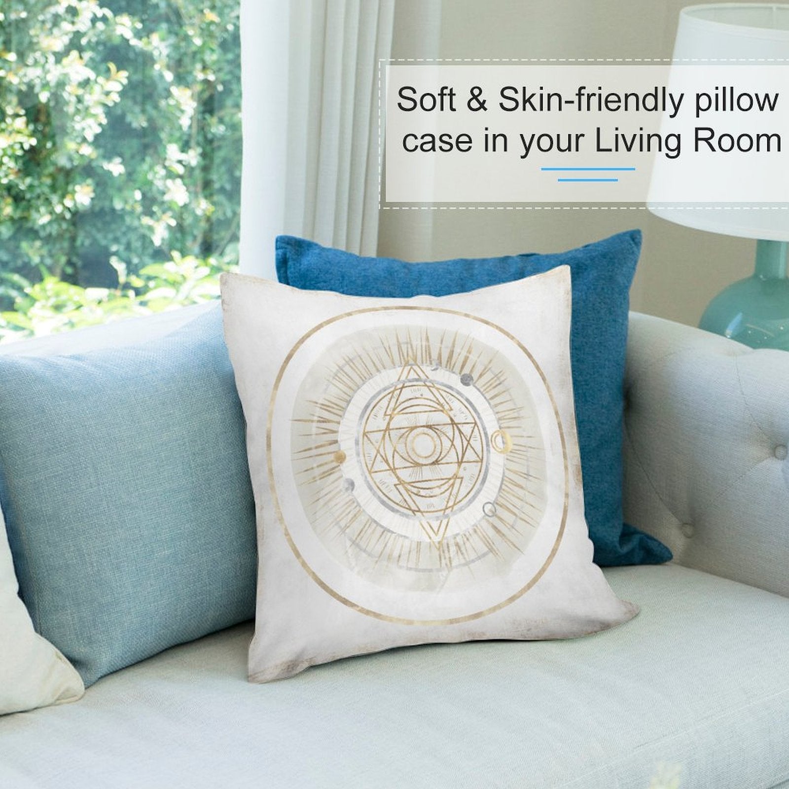 Soft plush pillow cover with celestial art design, ideal for sofa. Skin-friendly and perfect for home decor.