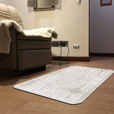 Beige rubber floor mat with white wave design in living room, abstract entrance doormat