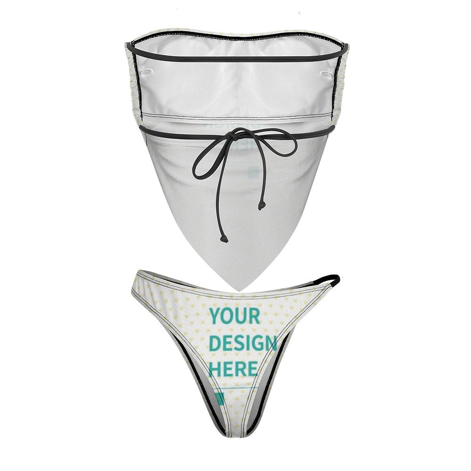 Custom bikini set with 'YOUR DESIGN HERE' design, perfect for personalized gifts.