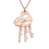 Rose Gold Personalized Heart Necklace with Names - Custom Name Jewelry Gift for Her with Lucky