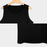 Black mens workout tank top on a wooden hanger, 100% cotton sleeveless shirt