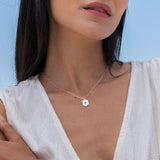 Silver initial necklace with letter A pendant. Custom engraved jewelry for women. Personalized gift idea.