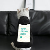 Custom black cat puppy bottoming shirt with hood, "YOUR DESIGN HERE", comfortable pet clothes, and customizable design.