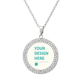 Personalized photo necklace for women. Alloy pendant with crystal accents and 'YOUR DESIGN HERE' design. Perfect gift.