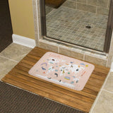 Coral velvet world map bath rug, non-slip, ideal for bathroom or kitchen from MyArtsyGift