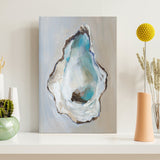 Oyster Modern Wall Art Canvas Painting in Living Room. Blue Oyster Shell Design.