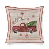 Cotton linen Merry Christmas pillow cover with red truck and Christmas tree