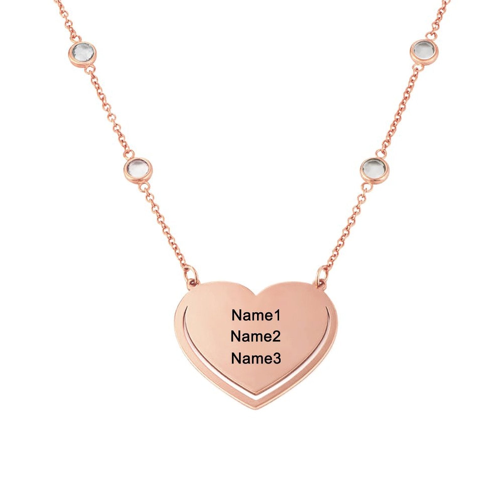 Personalized rose gold necklace, engraved heart pendant with custom names, couple gift