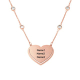 Personalized rose gold necklace, engraved heart pendant with custom names, couple gift