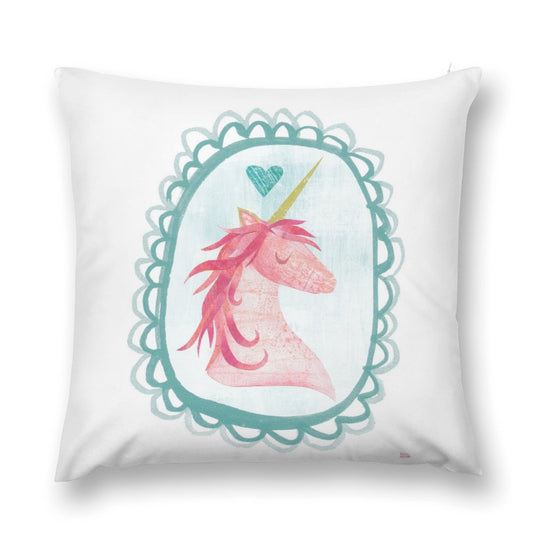 Plush throw pillow cover with a watercolor unicorn design, a perfect home decor item.
