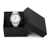 Custom photo watch, stainless steel mesh quartz watch, your design here, inside a black gift box, MyArtsyGift.com