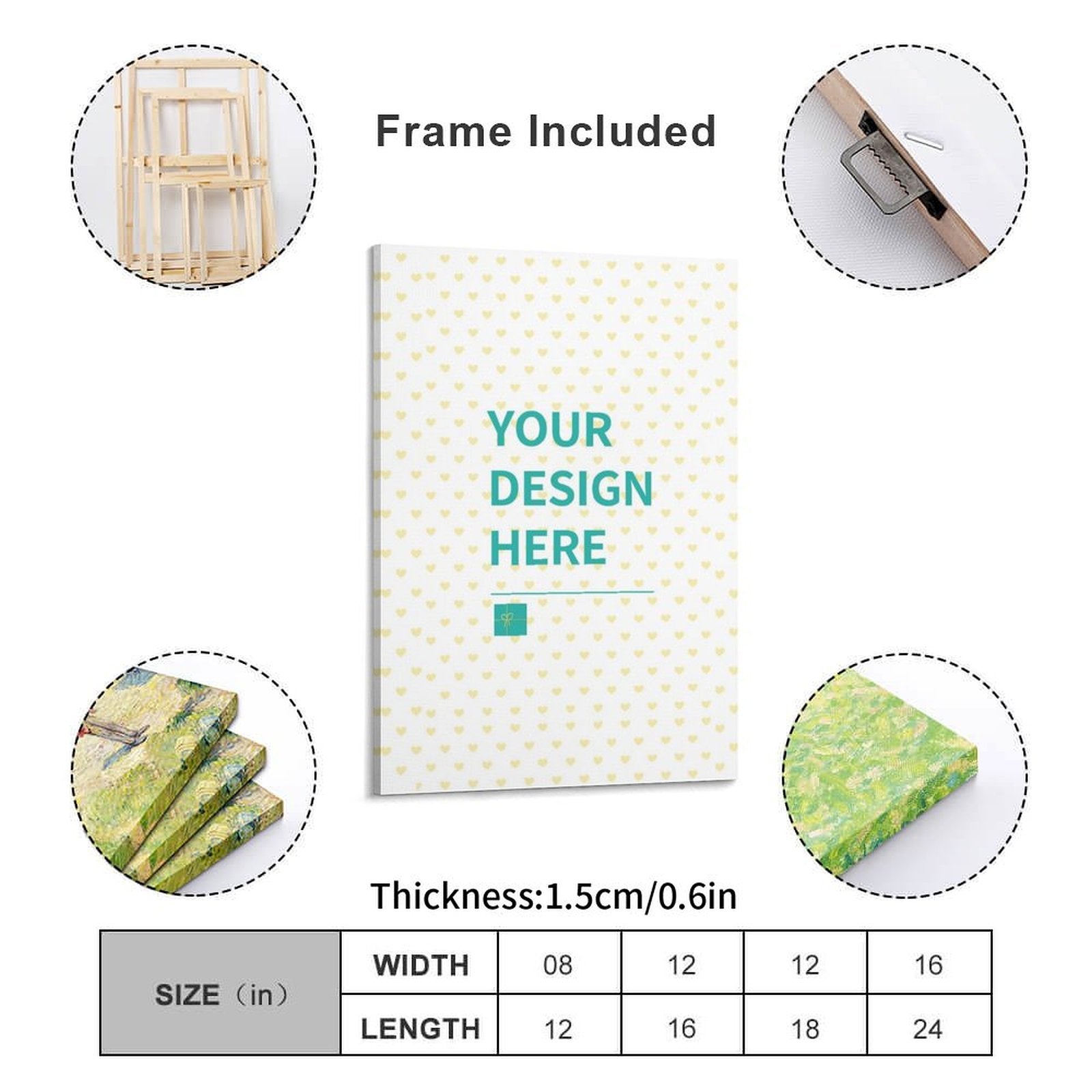 Custom canvas print. Personalized wall art with your design. Frame Included. Available Sizes.