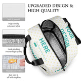 Custom lunch bag, 'Your Design Here', made of durable polyester, ideal for work, travel or school. Reusable and insulated.