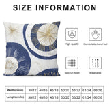 Navy blue and gold decorative pillow cover. Soft, fluffy, and breathable for sofa or couch. Size chart included.