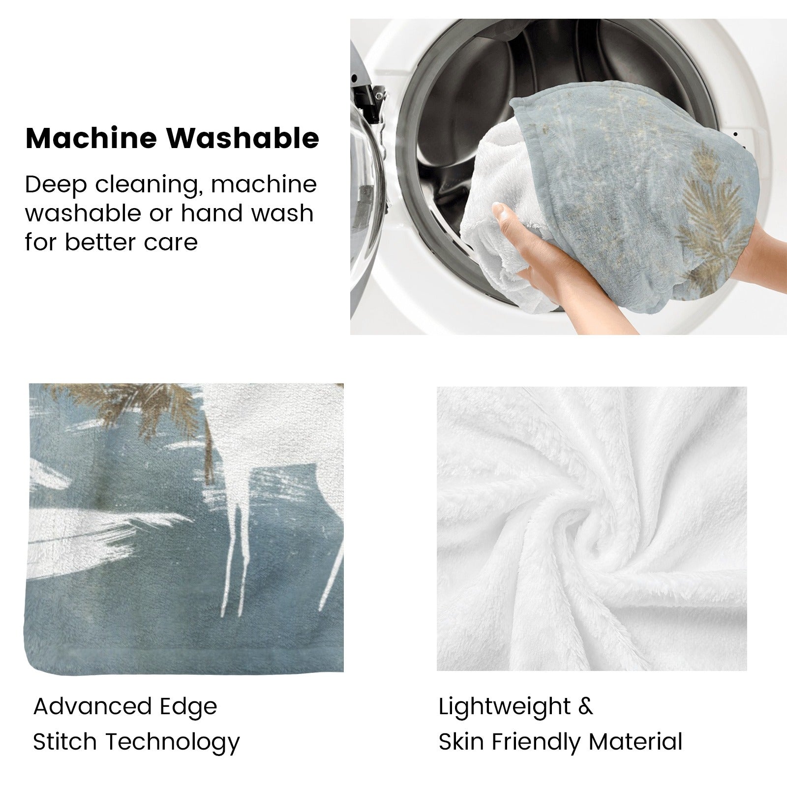 Blue Winter Forest Deer Flannel Blanket, machine washable, soft and skin-friendly, made in USA