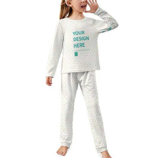 Customizable toddler girl pajama set, white with heart pattern. Featuring 'YOUR DESIGN HERE' text.