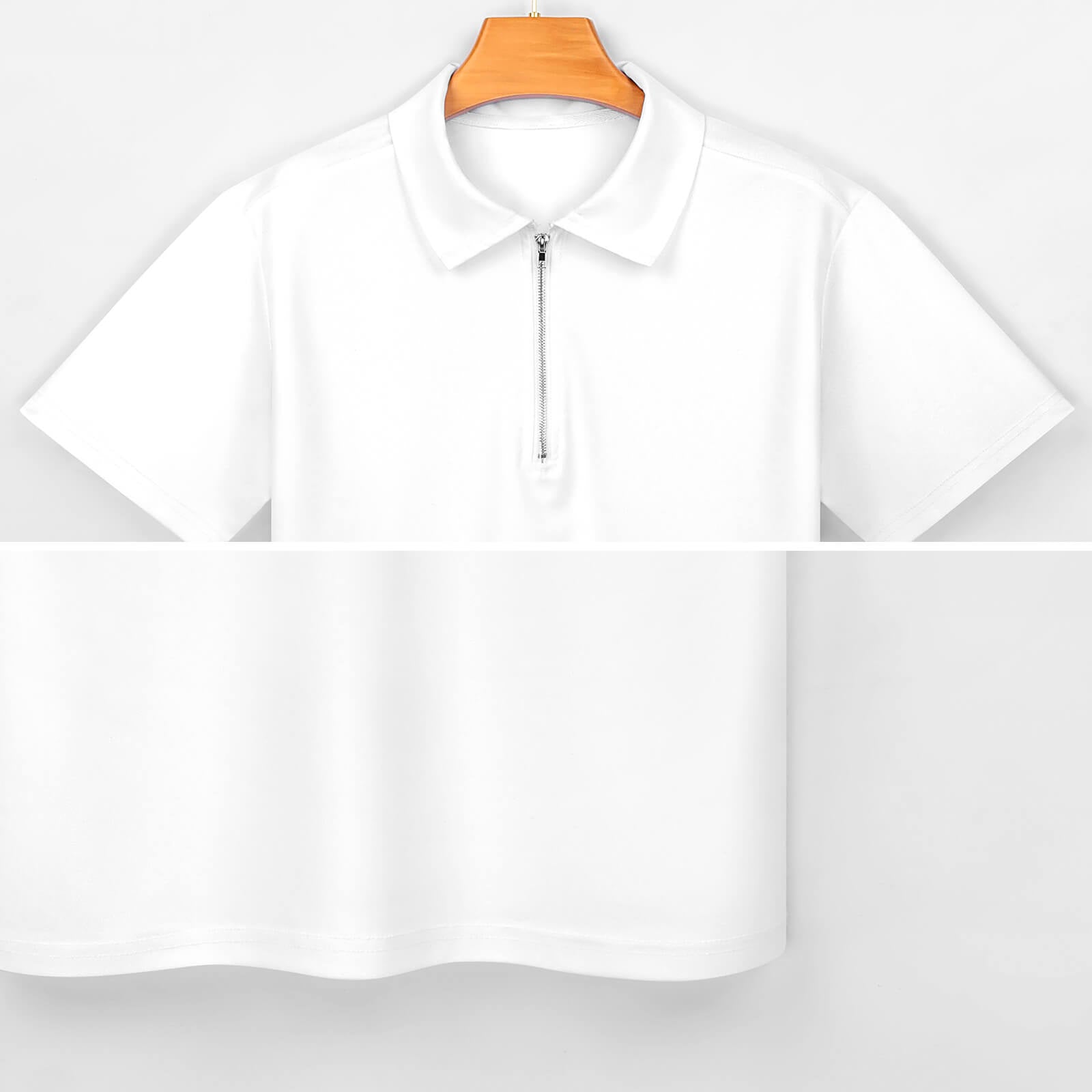White men's zipper polo shirt, short sleeve, breathable work shirt from MyArtsyGift