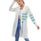 Custom open front cardigan for women. Features long sleeves and a unique heart pattern design, available for your design.