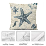 Luxury plush pillow cover with starfish, seahorse, map design. Soft, comfortable fabric, invisible zippers.