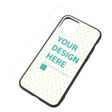 Customizable iPhone 11 case with 'YOUR DESIGN HERE' text, heart pattern, anti-scratch, from MyArtsyGift.com