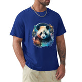 Men's blue crew neck t-shirt with panda bear graphic, MyArtsyGift, comfortable cotton tee