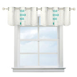 Custom window valance, personalized design curtain, white fabric with heart pattern, "YOUR DESIGN HERE" text.