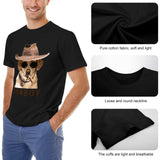 Men's black crew neck t-shirt with Cowboy dog graphic; pure cotton, breathable and soft.