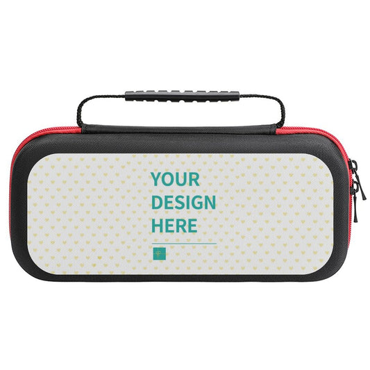 Custom Nintendo Switch Carrying Case with handle, black case with red trim, personalized design area