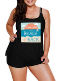 Black tankini swimsuit for women with 'Love You to the Beach and Back' graphic, perfect for summer vacations