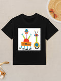 Kids' black short sleeve T-shirt with colorful robot design, cotton tee for boys and girls. From MyArtsyGift.