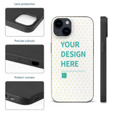Custom iPhone 14 case with YOUR DESIGN HERE text & heart pattern, protective TPU material