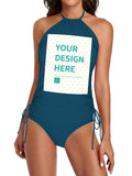 Teal halter swimsuit for women with YOUR DESIGN HERE, personalized swimwear, custom design