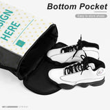 Custom gym drawstring bag with bottom pocket, storing shoes. Features 'SIGN HERE' design, for travel and sport.