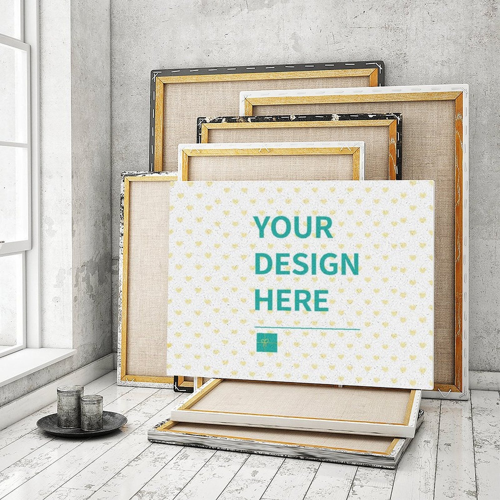Customizable canvas with 'Your Design Here' text, ready for personalization. Diy paint by number canvas, DIY art gifts.