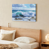 Canvas print of ocean wave art, Wild Apple signature, perfect coastal wall decor.