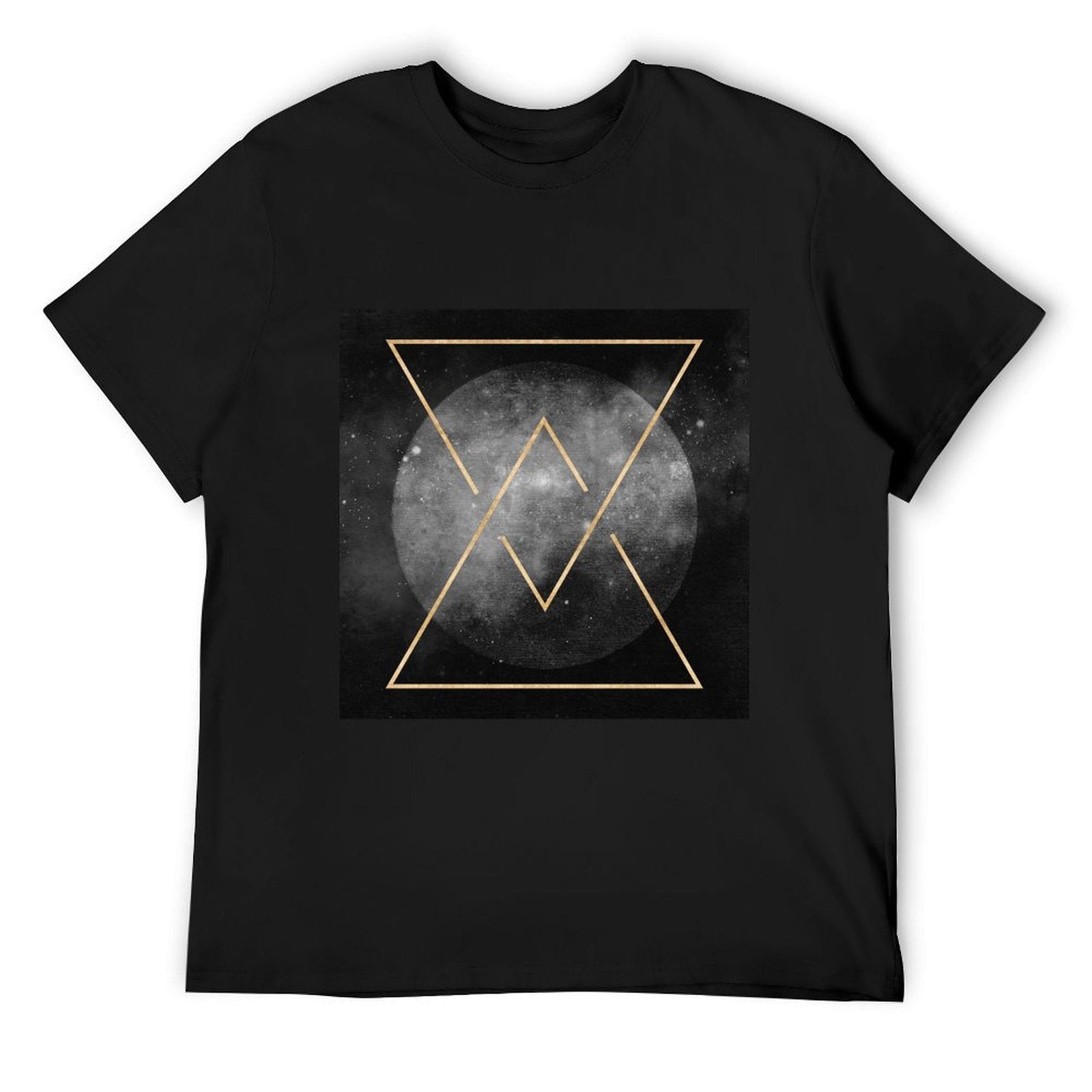 Men's black cotton t-shirt with gold geometric art print, MyArtsyGift - classic crew neck tee
