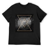 Men's black cotton t-shirt with gold geometric art print, MyArtsyGift - classic crew neck tee