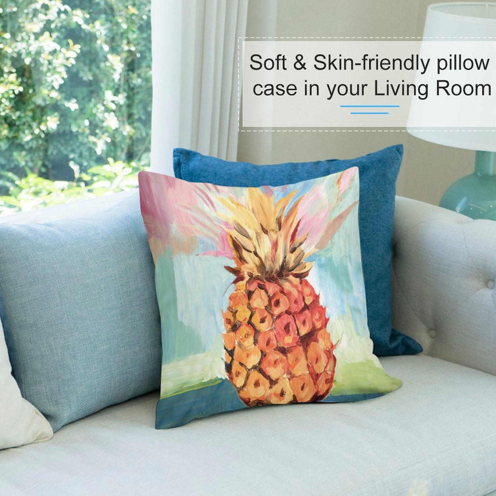Soft plush pineapple pillow cover, decorative living room accent, featuring soft fabric, and skin-friendly design.