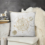 Soft, fluffy plush throw pillow cover with gold celestial design, perfect for sofa or bed
