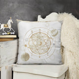 Luxury white plush pillow cover with gold celestial pattern, perfect for sofa, couch, or living room, soft and fluffy