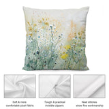 Plush throw pillow cover with watercolor floral art, soft plush fabric and invisible zipper for sofa and living room