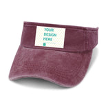 Maroon open-top denim hat with customizable design area, perfect for men and women, featuring 'YOUR DESIGN HERE'