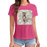 Pink t-shirt with deer graphic, short sleeve, MyArtsyGift casual wear for women