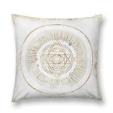 White plush pillow cover with gold and silver geometric art design for sofa, couch, or living room