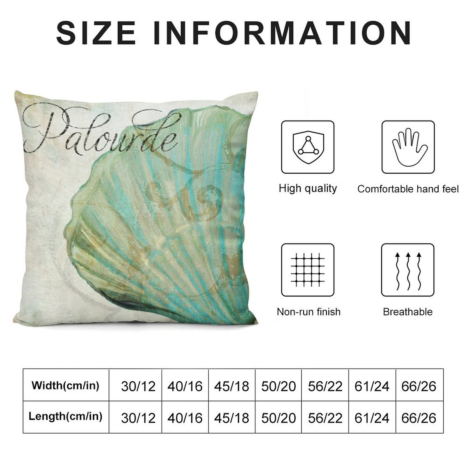 Teal seashell plush pillow cover with Palourde design, soft and breathable, available sizes