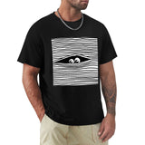 Men's black crew neck t-shirt with unique eye graphic, classic tee, perfect for personalized gifts.