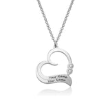 Personalized silver heart name necklace for women. Custom engraved pendant jewelry gift with adjustable chain.