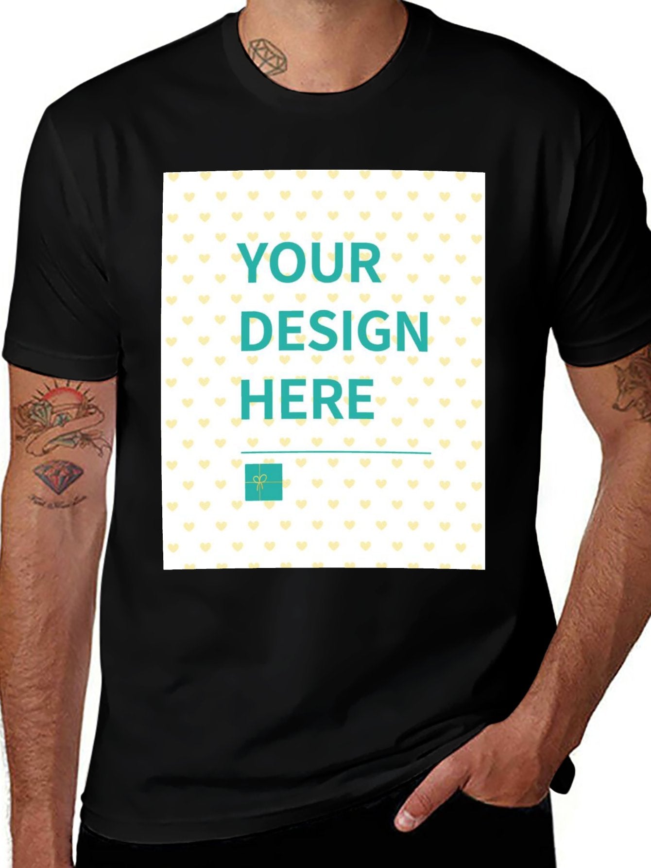 Black cotton men's t-shirt with 'YOUR DESIGN HERE' design, perfect for summer casual wear.