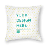 Customizable polyester pillowcase, white with yellow hearts, "YOUR DESIGN HERE", perfect for bedrooms and living rooms.