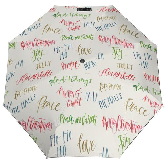 Christmas umbrella with Merry Christmas, Peace, Joy words, windproof travel umbrella gift